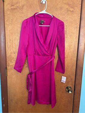 Fuchsia Satin Wrap Dress